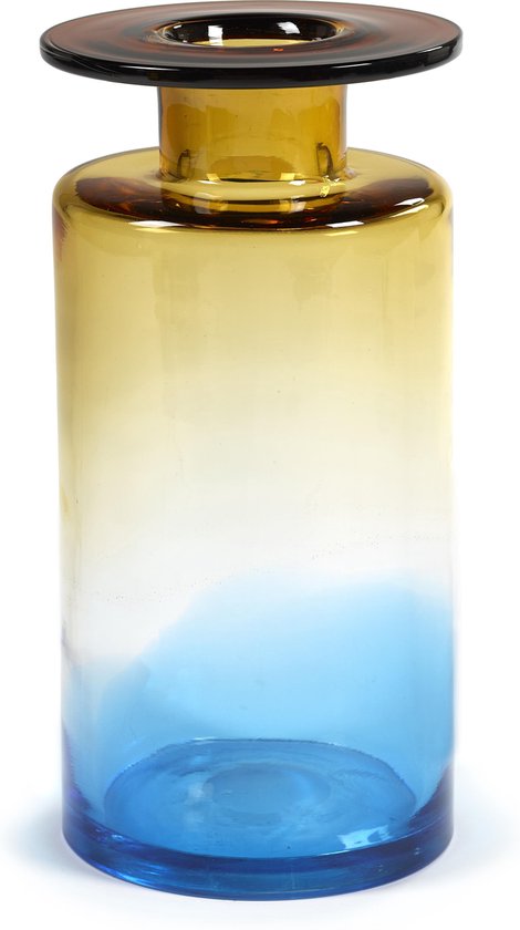 Serax Vaas Wind & Fire Glas Blauw-Amber L 18,5 x B 18,5 x H 40 CM