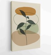 Green and earth tone background foliage line art drawing with abstract shape and watercolor 2 - Moderne schilderijen – Vertical – 1922511899 - 40-30 Vertical