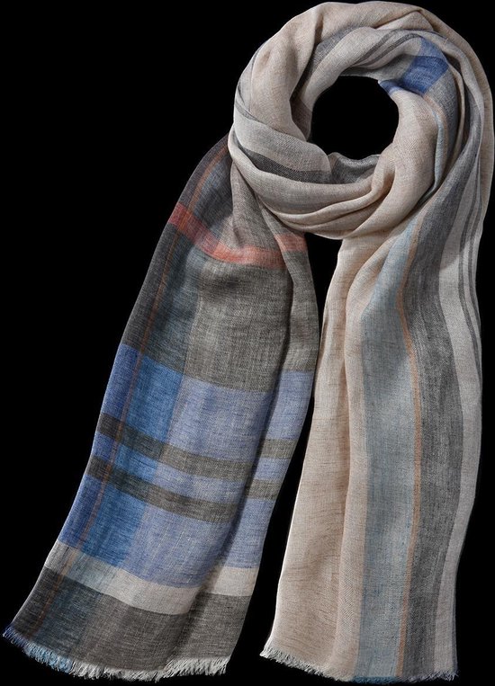 Realistisch Plotselinge afdaling terwijl Zachte, linnen sjaal met ruitpatroon in beige en blauwe tinten | bol.com