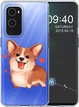 Voor OnePlus 9 gekleurd tekeningpatroon zeer transparant TPU beschermhoes (Love Corgi)