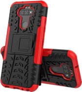 Voor LG K31 Tyre Texture Shockproof TPU + PC beschermhoes met houder (rood)