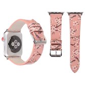 Fashion Plum Blossom Pattern lederen polshorloge band voor Apple Watch Series 3 & 2 & 1 38mm (roze)