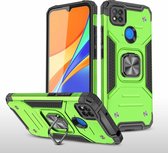 Voor Xiaomi Redmi 9C magnetisch pantser schokbestendig TPU + pc-hoesje met metalen ringhouder (groen)