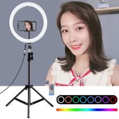 PULUZ 1,1 m statiefbevestiging + 11,8 inch 30 cm gebogen oppervlak RGB dimbare LED Dubbele kleurtemperatuur LED-ring Vlogging videolamp Live uitzendingskits met koude schoen Statief Balhoofd 
