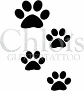 Chloïs Glittertattoo Sjabloon 5 Stuks - Paw Steps - CH1010 - 5 stuks gelijke zelfklevende sjablonen in verpakking - Geschikt voor 5 Tattoos - Nep Tattoo - Geschikt voor Glitter Tat