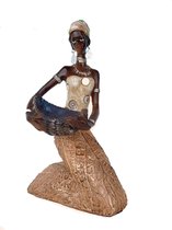 Decoratief Beeld - Afrikaanse Beeldje Knielend - Polyresin - Womens Favorites - Beige - 12 X 7 Cm
