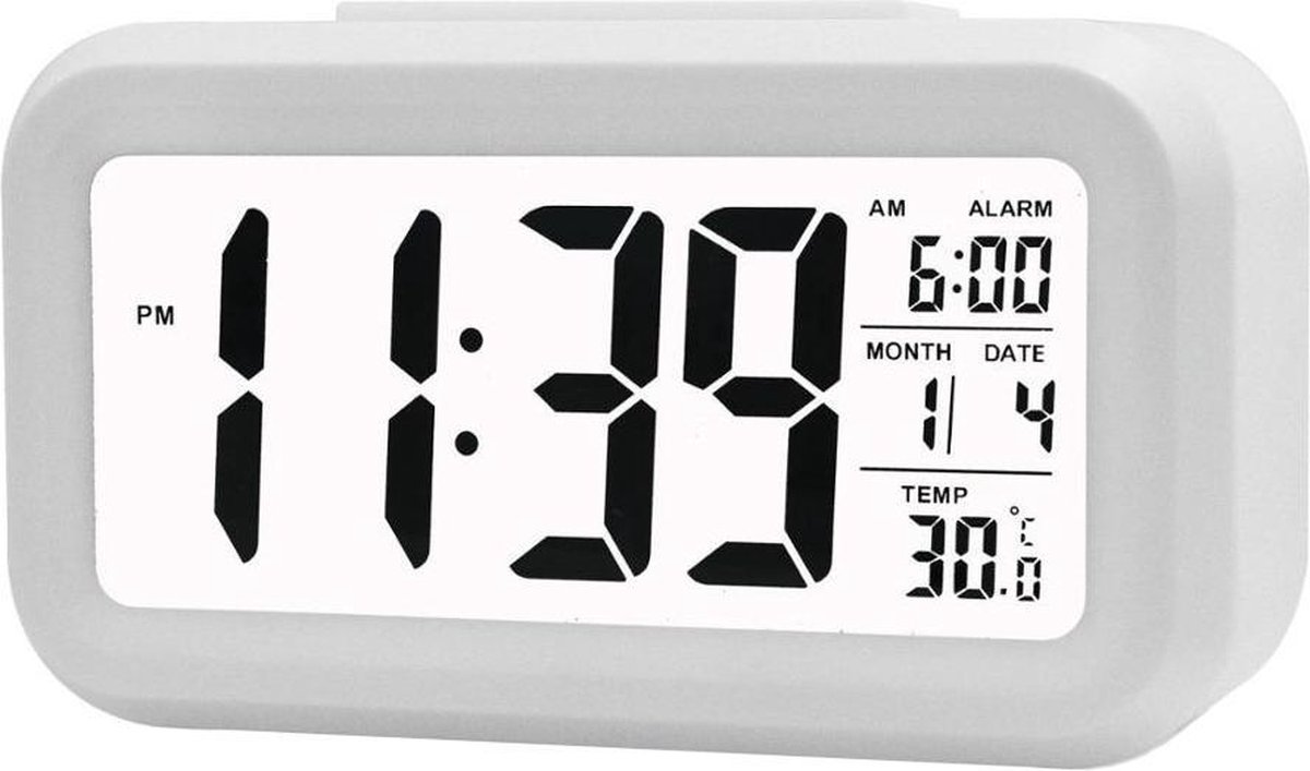 Digitale wekker | Alarmklok | Inclusief temperatuurmeter | Met snooze en verlichtingsfunctie | Wit