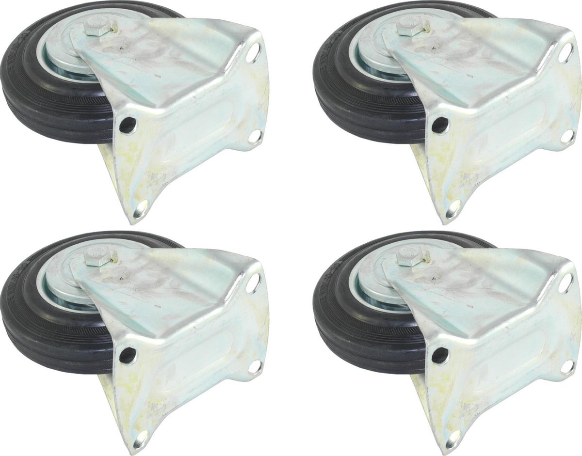 Set van 4 Transportwielen Bokwielen 160mm | Stalen Velg | Rubberen Band | Draagvermogen 160kg | Bouwhoogte 190mm