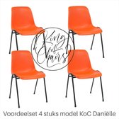 King of Chairs -set van 4- model KoC Daniëlle oranje met zwart onderstel Stapelstoel kantinestoel kuipstoel vergaderstoel tuinstoel kantine stoel stapel stoel kantinestoelen stapel
