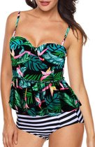 Dames Tankini 2-Delig - Bloemenprint En Ruches Zwart - Maat XXL/2XL 'Taiane'