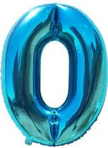 Cijfer ballon 0 jaar Babydouche - blauw folie helium ballonnen - 100 cm - blauwe 10 - 20 - 30 - 40 - 50 - 60 - 70 - 80 - 90 - 100 verjaardag versiering