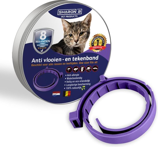Biologische Vlooienband Voor Katten | Paars | Zonder Fipronil, Flumetrine, Imidaclorid of Diazinon |100% natuurlijk | Tegen vlooien en teken | Milieuvriendelijk en effectief