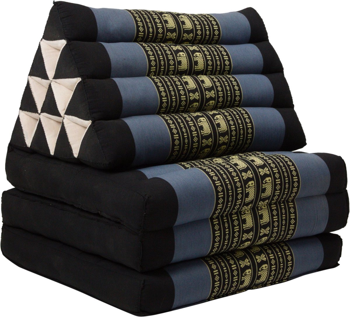 Fine Asianliving Thais Kussen Meditatie Driehoek Vloer Ligmat Yoga Uitklapbaar Kapok 50x175x8cm Zwart Olifanten Meditatie Mat Matras