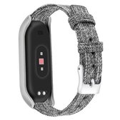 Voor Xiaomi Mi Band 4/3 XM mat zilver frame + canvas riem, maat: S (zwart en grijs)