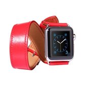 Voor Apple Watch 38 mm dubbele cirkel stijl metalen gesp koeienhuid lederen horlogeband met connector (rood)