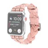 Voor Apple Watch Series 6 & SE & 5 & 4 40 mm / 3 & 2 & 1 38 mm lederen geweven polsband met enkele lus (roze)