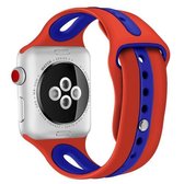 Voor Apple Watch Series 6 & SE & 5 & 4 40 mm / 3 & 2 & 1 38 mm Tweekleurige siliconen open horlogeband (rood oranje + blauw)