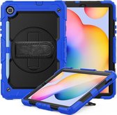 Voor Samsung Galaxy Tab S6 Lite P610 Schokbestendig Kleurrijke Siliconen + PC Beschermhoes met Houder & Schouderriem & Handriem & Pen Slot (Blauw)