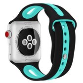 Voor Apple Watch Series 6 & SE & 5 & 4 44mm / 3 & 2 & 1 42mm Tweekleurige siliconen open horlogeband (zwart + groenblauw)