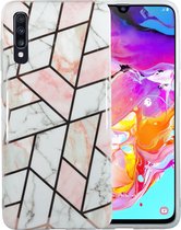 Samsung Galaxy A50 Marmer Case | Back Cover | TPU Telefoonhoesje | Roze & Wit