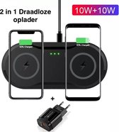 Dual Qi Wireless Charger – 2in1 Draadloze oplader – 2x 10W – Bureaulader inclusief Quick Charge 3.0 Adapter – Draadloos oplaadstation geschikt voor Qi-apparaten incl. Fast charge m