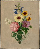 Kunst: Boeket bloemen  van Pierre Joseph Redouté. Schilderij op aluminium, formaat is 100X150 CM