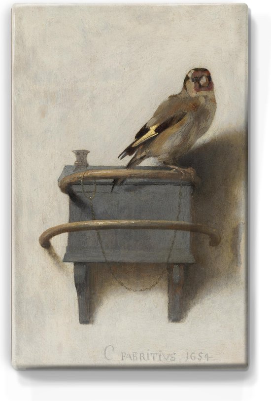 Schilderij - Puttertje - CarelFabritius - 19,5 x 30 cm - Niet van echt te onderscheiden handgelakt schilderijtje op hout - Mooier dan een print op canvas.
