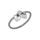 Zilveren ring dames | Zilveren ring, gevlochten met twee hartjes