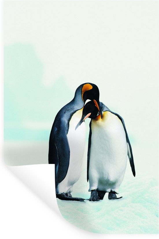 Sticker Muursticker Familles d'animaux - Deux pingouins câlins - 60x90 cm - film adhésif autocollant - sticker mural repositionnable