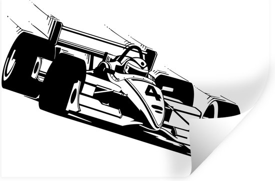 Muurstickers - Sticker Folie - Zwart-wit illustratie van een race auto op een helling - 90x60 cm - Plakfolie - Muurstickers Kinderkamer - Zelfklevend Behang - Zelfklevend behangpapier - Stickerfolie