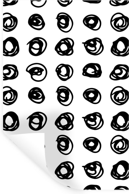 Sticker Muursticker Motif Fleurs - Motif cercles bruts noir et blanc - 80x120 cm - Film adhésif autocollant - Sticker mural repositionnable