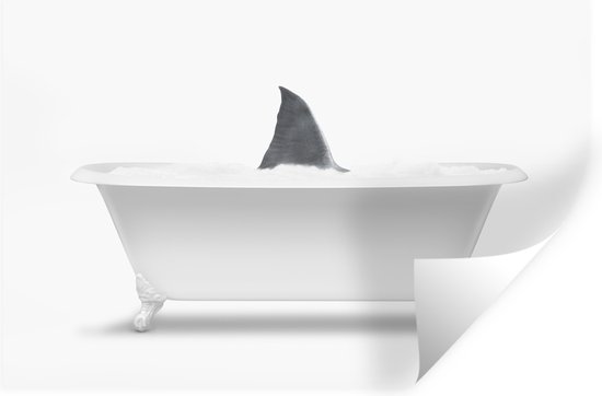 Muurstickers - Sticker Folie - Haaienvin in badkuip op witte achtergrond - 90x60 cm - Plakfolie - Muurstickers Kinderkamer - Zelfklevend Behang - Zelfklevend behangpapier - Stickerfolie
