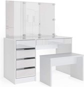 Gutos Sherry Kaptafel - Make up tafel - Bankje - Met bank - Hoogglans wit - Kaptafel met spiegel - Toilettafel - Met spiegel en verlichting - Stoel - Kaptafels - Met LED