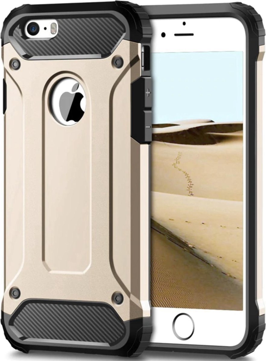 Geschikt voor Apple iPhone SE 2020 Hoesje - Goud - Shockproof Armor Hybrid