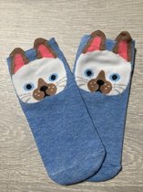 Leuke dieren enkelsokken Catroon style sokken - Lichtblauw met wit - Unisex Maat 35-39