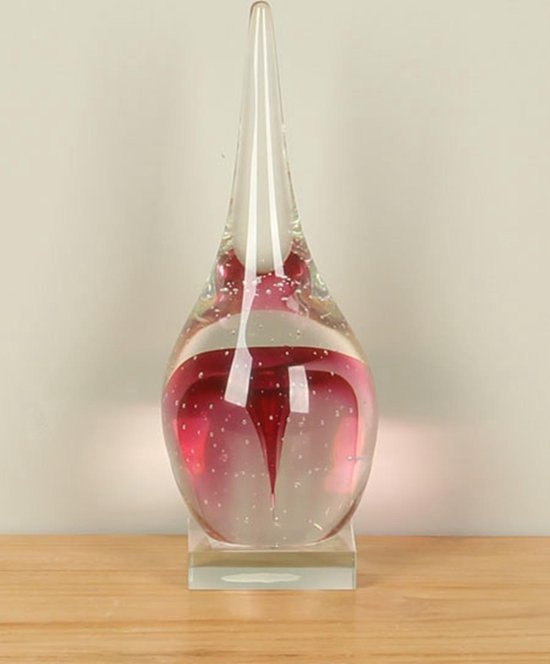 Glazen beeld ZS-170v, glazen druppel roze, glasdruppel roze, glassculptuur