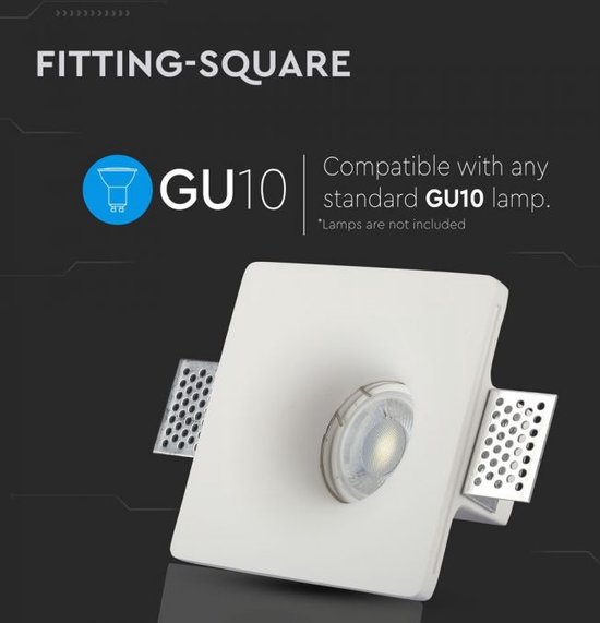 GIPS Inbouwspot Trimless GU10 - vierkant: Ø120x120x45mm - afwerking zonder randen, overschilderbaar SKU3674