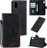 Voor Xiaomi Redmi 9A Driekleurige Stiksels Kalf Textuur Horizontale Flip Lederen Case met Houder & Kaartsleuven & Portemonnee (Zwart)