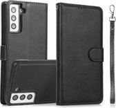 Voor Samsung Galaxy S21+ 5G Kalf Textuur 2 in 1 Afneembare Magnetische Achterkant Horizontale Flip Lederen Case met Houder & Kaartsleuven & Portemonnee & Fotolijst (Zwart)