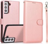 Voor Samsung Galaxy S21+ 5G Kalf Textuur 2 in 1 Afneembare Magnetische Achterkant Horizontale Flip Lederen Case met Houder & Kaartsleuven & Portemonnee & Fotolijst (Rose Goud)