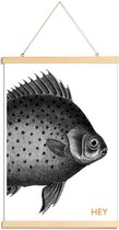 JUNIQE - Posterhanger Hey Fish -20x30 /Wit & Zwart