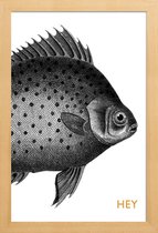 JUNIQE - Poster met houten lijst Hey Fish -13x18 /Wit & Zwart