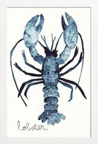 JUNIQE - Poster in houten lijst Lobster -30x45 /Blauw & Wit