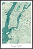 JUNIQE - Poster met kunststof lijst New York - vintage stadskaart