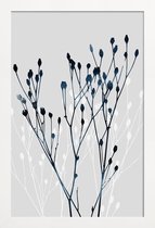 JUNIQE - Poster met houten lijst Watercolor Leaves 12 -13x18 /Blauw &