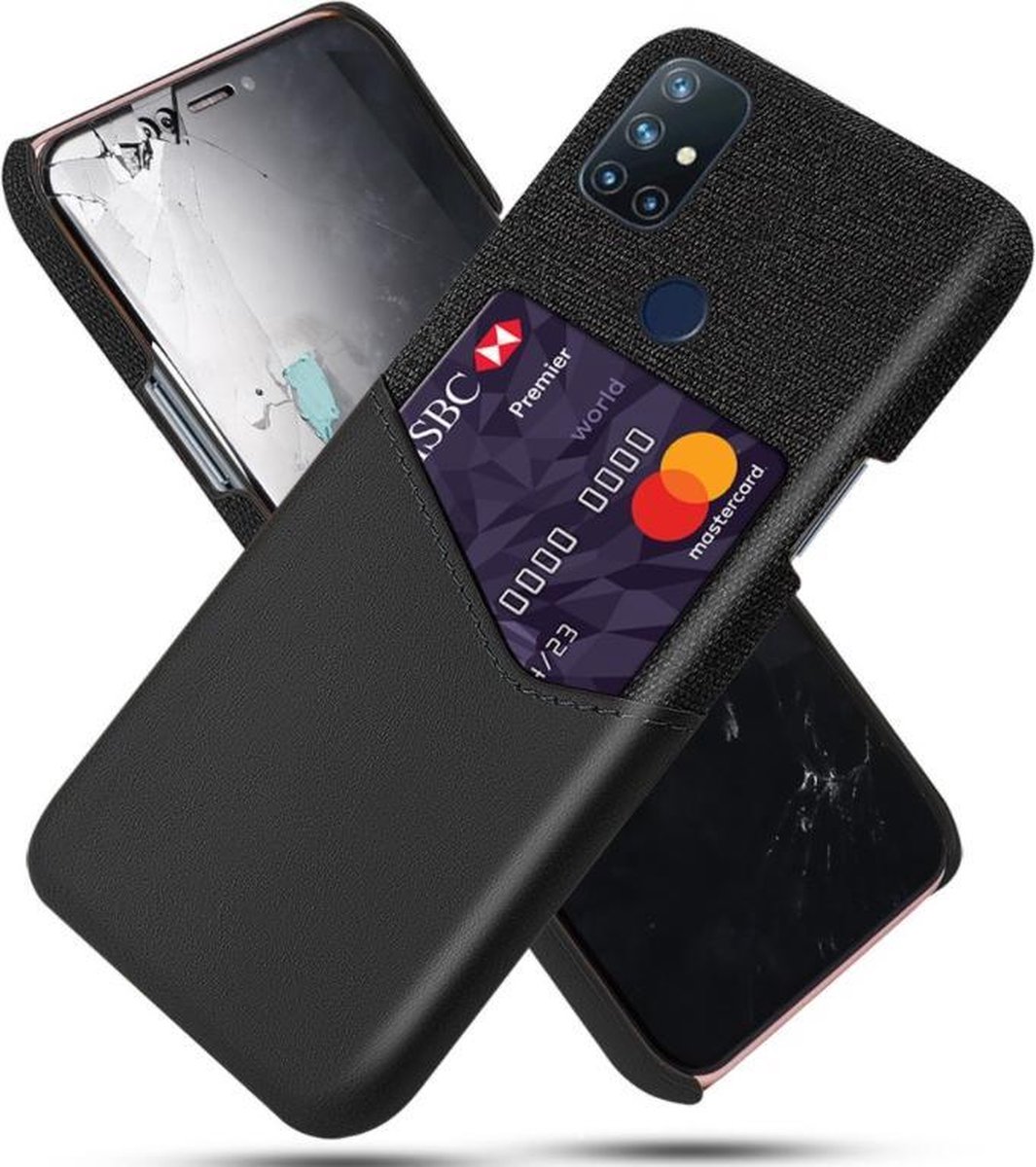 OnePlus Nord N10 5G Luxe Hybride Backcover met Pasjeshouder + PMMA Screenprotector _ Zwart