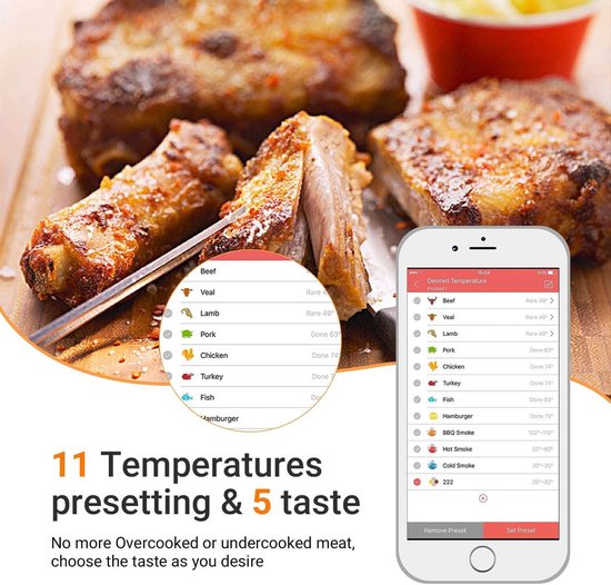 Inkbird IBT-4XS Bluetooth Thermometer - Keukenthermometer - Oplaadbare Accu