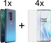 Oneplus 8 Pro hoesje siliconen case transparant - 4x OnePlus 8 Pro Screenprotector Full Glue