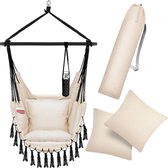 Professional® XXL  Hangstoel voor Binnen & Buiten. Met 2 Kussens, Drankhouder & Boekenvak - XXL Hangstoel (ook voor kinderen). Belastbaar tot 150kg (Creme / Beige)