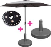 Parasol Ø 300 cm + Parasolvoet 70KG Rond Plastic Vulbaar + LED Verlichting